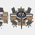 Functional Office Desks With Ergonomic Chairs Computers And Partition Layout 3d model