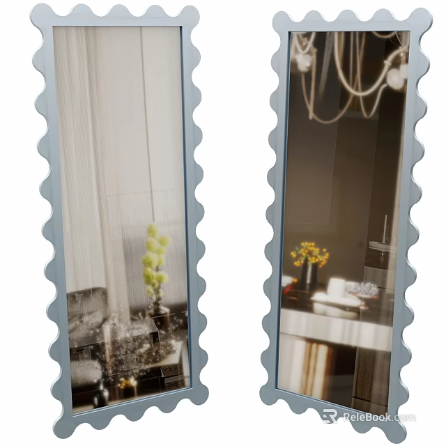 Decorative Wall Mirrors With Scalloped Edges Reflecting Interior Room With Flowers And Chandeliers 3d model 