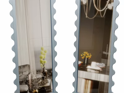 Decorative Wall Mirrors With Scalloped Edges Reflecting Interior Room With Flowers And Chandeliers 3d model