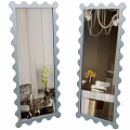 Decorative Wall Mirrors With Scalloped Edges Reflecting Interior Room With Flowers And Chandeliers
