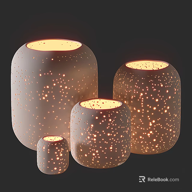 Modern Minimalist Decorative Lamps With Perforated Design And Warm Glowing Light In Various Sizes 3d model 