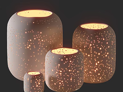 Modern Minimalist Decorative Lamps With Perforated Design And Warm Glowing Light In Various Sizes 3d model