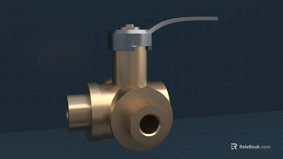 Brass Valve With Silver Top Handle And Three Way Connection Ports 3d model 