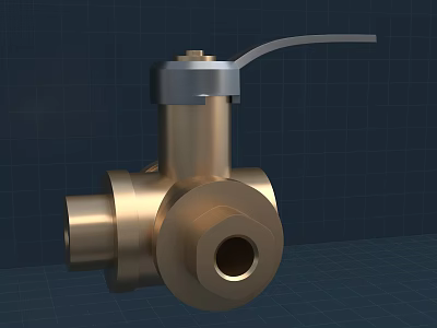 Brass Valve With Silver Top Handle And Three Way Connection Ports 3d model