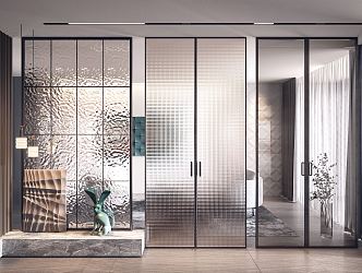 Modern partition porch partition glass sliding door combination 3d model