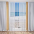 Seaside Window Curtains With Light Filtering Design And Elegant Beach View 3d model