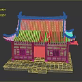 Traditional Chinese Architecture With Tiled Roof Curved Eaves Red Wooden Walls Green Door And Stone Base