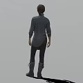 Game Movie Character Female Standing In Gray Shirt Dark Pants And Boots With Shadow