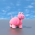 Pink Dinosaur Toy with Shiny Surface Long Tail and Shadow on Gray Background