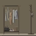 Modern Metal Clothes Rack With Clothes Hat Bag Shoes And Wicker Basket On Beige Wall