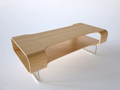 Modern Wooden Coffee Table With Curved Structure And Metal Legs Design 3d model