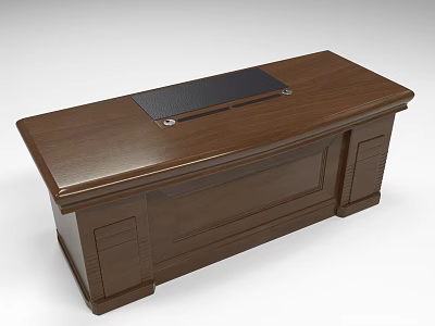 Wooden Office Desk with Dark Brown Finish Black Desk Pad and Storage Cabinets 3d model