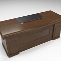 Wooden Office Desk with Dark Brown Finish Black Desk Pad and Storage Cabinets