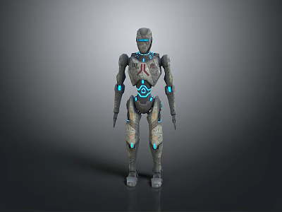 Futuristic Sci-Fi Humanoid Robot With Metallic Body Blue Glowing Lines And Mechanical Design 3d model