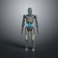 Futuristic Sci-Fi Humanoid Robot With Metallic Body Blue Glowing Lines And Mechanical Design