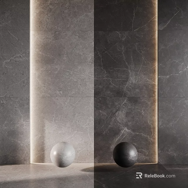 Gray Marble Wall Components With White And Black Spherical Decorations And Light Strip Lighting 3d model 