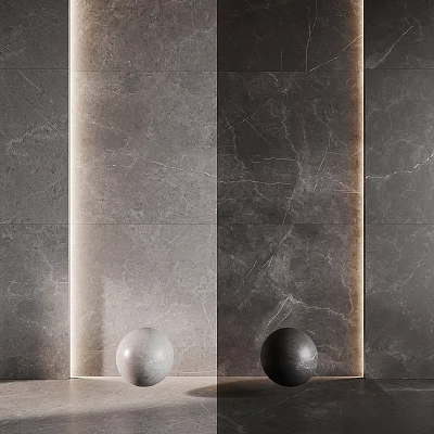 Gray Marble Wall Components With White And Black Spherical Decorations And Light Strip Lighting 3d model