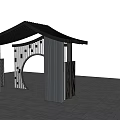 Modern Pergola Structure With Black Roof Circular Archway And Vertical Columns