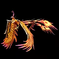 Mythical Flying Phoenix Creature With Flaming Red Gold Feathers And Spread Wings In Dynamic Flight