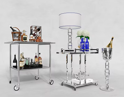 Dining Car Wine Glass Ice Bucket Wine Bottle 3d model Dining Car Wine Glass Ice Bucket Wine Bottle 3d model