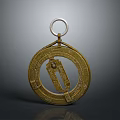 Ancient Golden Circular Decorative Object With Intricate Carvings And Ring Top