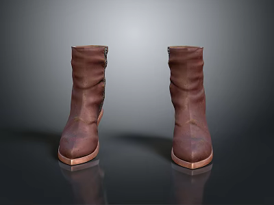 Classic Brown Leather Boots With Side Zipper Design And Lightweight Sole 3d model