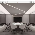 Modern Conference Room Interior With Long Table White Chairs Large Screen And Ceiling Linear Lights 3d model