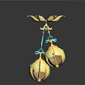 Golden Decorative Household Item With Flower Shaped Top And Blue Accented Bells