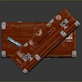 Red Wooden Textured Luggage With Silver Corners Locks and Decorative Stickers Stacked for Home Storage