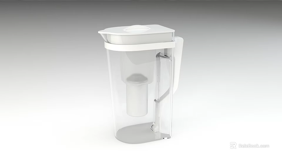 Kitchen Utensil Set Featuring Transparent Water Filter Pitcher With White Lid And Handle 3d model 