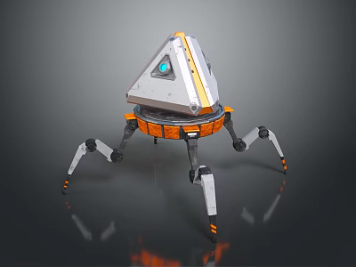 Mechanical Robot Character With Triangular Top Blue Eye And Spider Like Legs 3d model