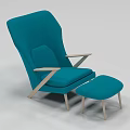 Blue Fabric Modern Single Sofa With Wooden Arms Legs And Matching Ottoman