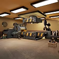 Cartoon Scene Of Industrial Style Room With Metal Pipes Equipment And Broken Floor Chair