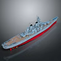 Detailed Battleship Weapon Model With Gray Hull Red Bottom Deck Turrets And Bridge