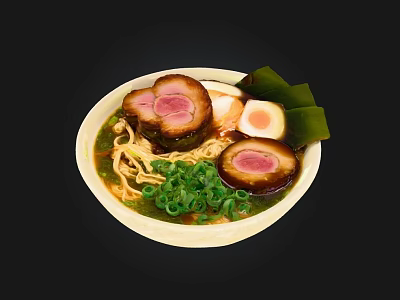 Delicious Ramen Bowl With Chashu Pork Soft Boiled Egg Green Onions And Nori 3d model