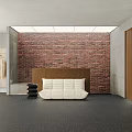 Modern Clothing Store Interior With Large Windows Sofa Brick Wall And Wooden Structure