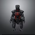 Sci Fi Armored Creature With Black Exoskeleton And Red Accent Patterns