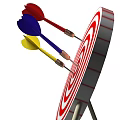 Red And White Target Board With Multiple Darts Hitting Center Bullseye 3d model