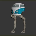 White And Blue Volkswagen Van Robot Creature With Mechanical Legs Design