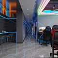 Modern Gaming Internet Cafe Interior With Multiple Computers Ergonomic Chairs And Stylish Lighting 3d model