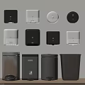 Modern Sanitary Dispensers and Trash Bins in Black White Colors for Home Office Use
