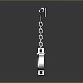 Shiny Silver Handcuffs With Chain Hanging On Square Hook Gray Background