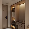Elegant Modern Entryway With Wooden Storage Cabinet Hanging Area And Ambient Lighting