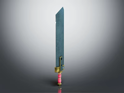 Unique Blue Blade Sword With Gold And Pink Hilt Design Features 3d model