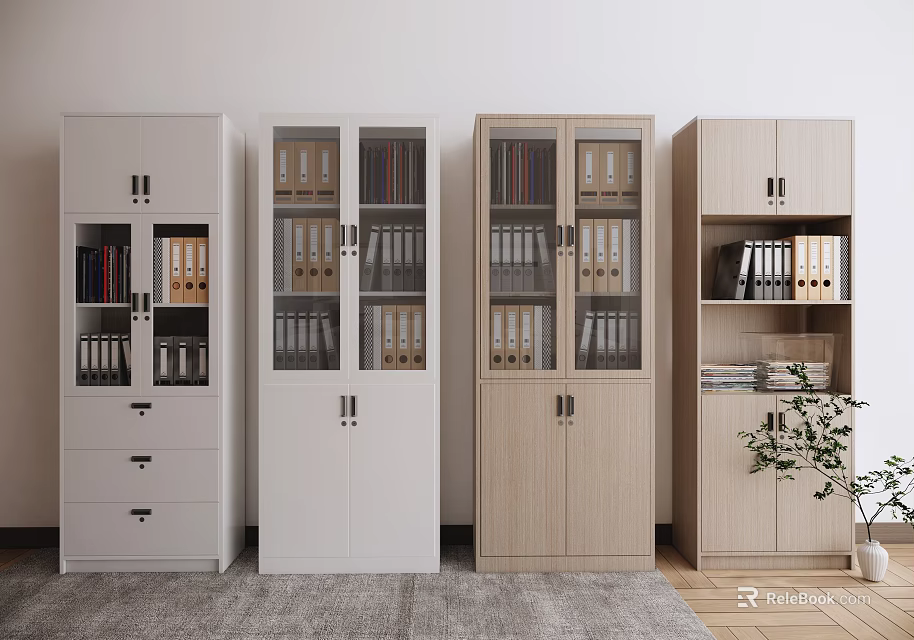 Various Office Storage Cabinets With Glass Doors Drawers And Wooden Designs 3d model 