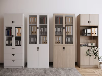 Various Office Storage Cabinets With Glass Doors Drawers And Wooden Designs 3d model