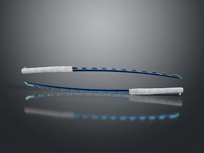 Blue And White Twin Swords With White Wrapped Handles And Decorative Blue Accents 3d model
