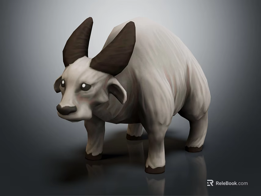 White 3D Animal Model Featuring Large Curved Horns And Fur Texture 3d model 