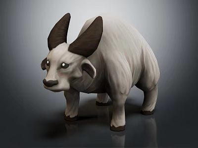 White 3D Animal Model Featuring Large Curved Horns And Fur Texture 3d model