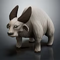 White 3D Animal Model Featuring Large Curved Horns And Fur Texture